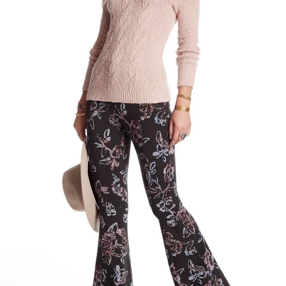 Free People Born To Be Wild Gray Floral Flare Pants